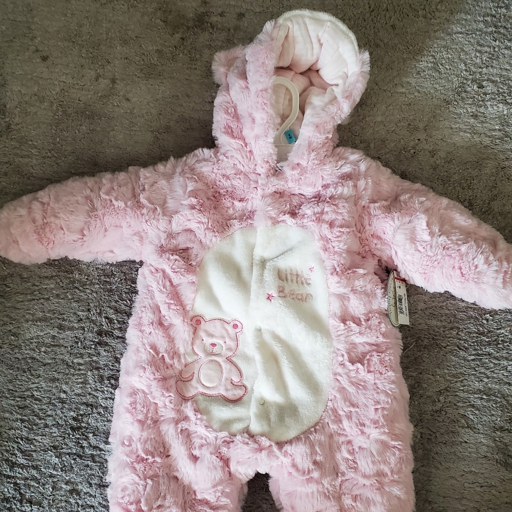 Baby snowsuite pink bear